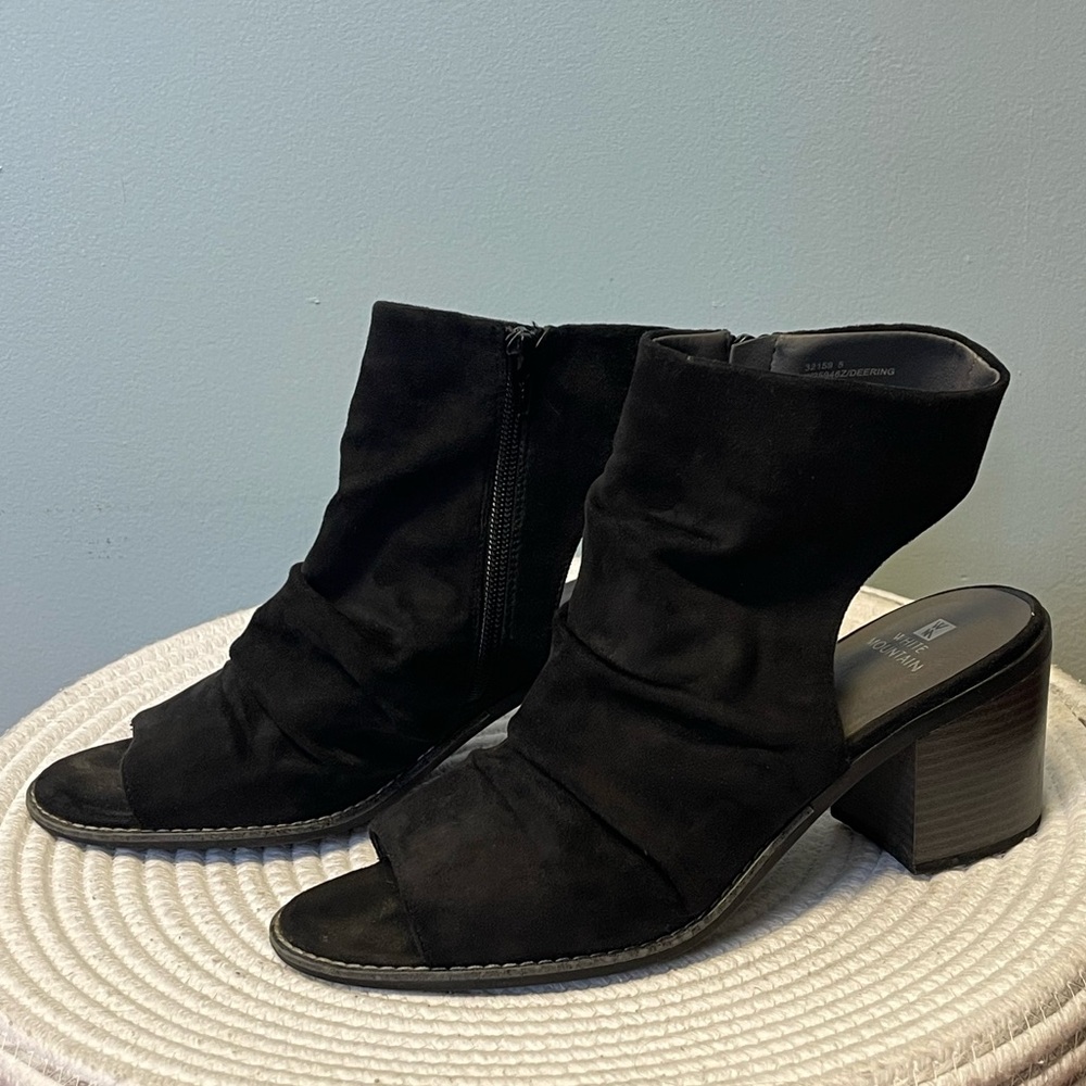White Mountain Black Peep-Toe Chunky Heel Boots